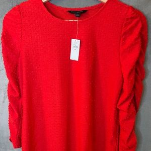 NWT Banana Republic Factory Textured Dot Shirred-Sleeve Top XS